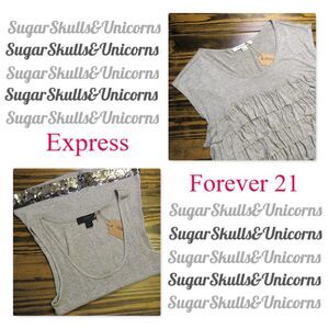 EXPRESS & FOREVER 21 Grey Bundle – Sequin Tank & Ruffle Top – Size XS